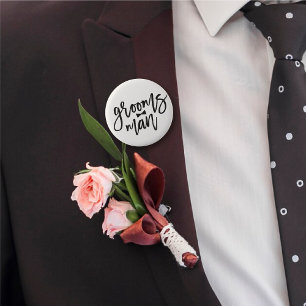Badge Rond 5 Cm Groomsman Black Brush Script Bow Cravate de mariag