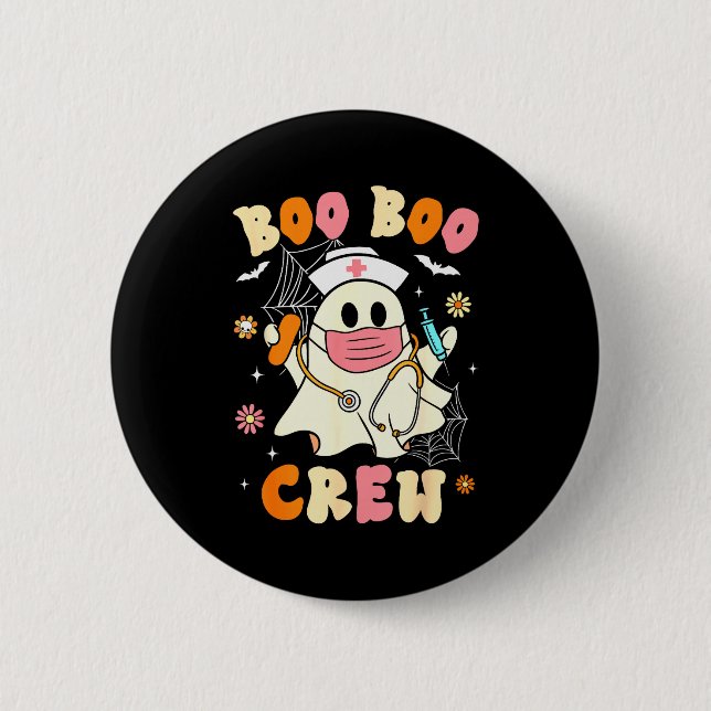 Badge Rond 5 Cm Groovy Boo Boo Crew Nurse Halloween Cute Ghost Wom (Devant)