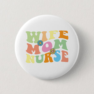 Badge Rond 5 Cm Groovy Femme Maman Infirmière Retro Fête des Mères