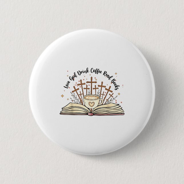 Badge Rond 5 Cm Groovy Flowers Love God Drink Coffee Read Books Ch (Devant)