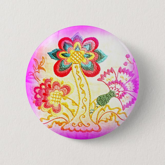 Badge Rond 5 Cm groovy hippie-style pink palm tree button (Devant)