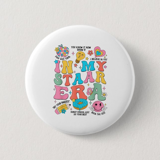 Badge Rond 5 Cm Groovy In My Starr Era Testing Day Teacher Kids Mo (Devant)