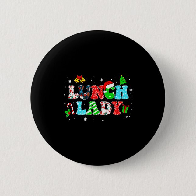 Badge Rond 5 Cm Groovy Lunch Lady Christmas Matching Xmas Lunch La (Devant)