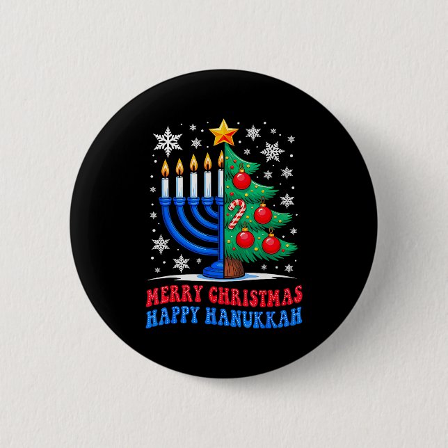 Badge Rond 5 Cm Groovy Merry Chrismukkah Happy Christmas Hanukkah  (Devant)