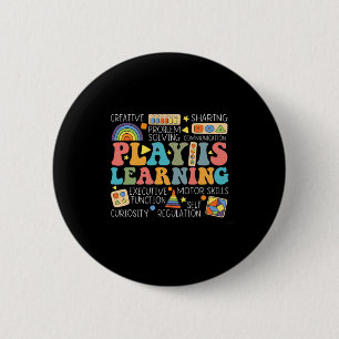 Badge Rond 5 Cm Groovy Play est un apprentissage Professeur d'écol