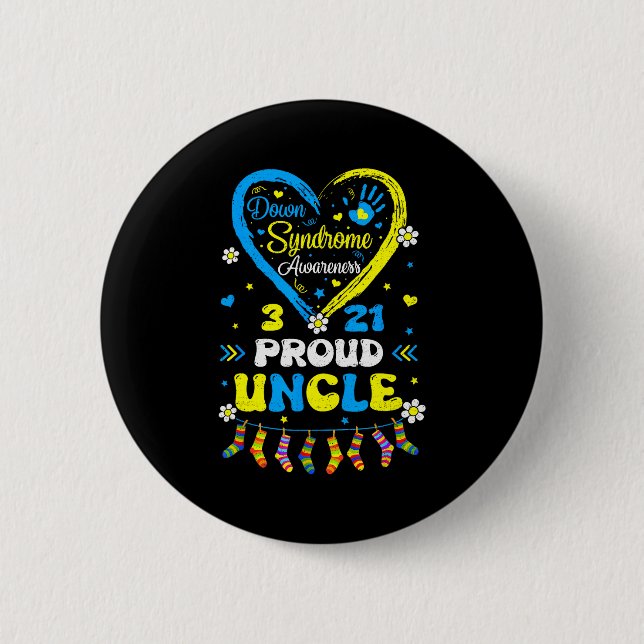 Badge Rond 5 Cm Groovy Proud Down Syndrome Uncle Awareness Matchin (Devant)