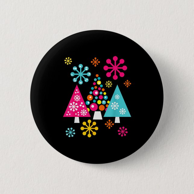 Badge Rond 5 Cm Groovy Retro Christmas Trees And Snowflakes  (Devant)