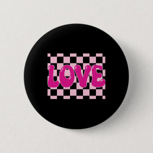 Badge Rond 5 Cm Groovy Rétro Cœur à Carreaux Amour Amour Rétro Sai