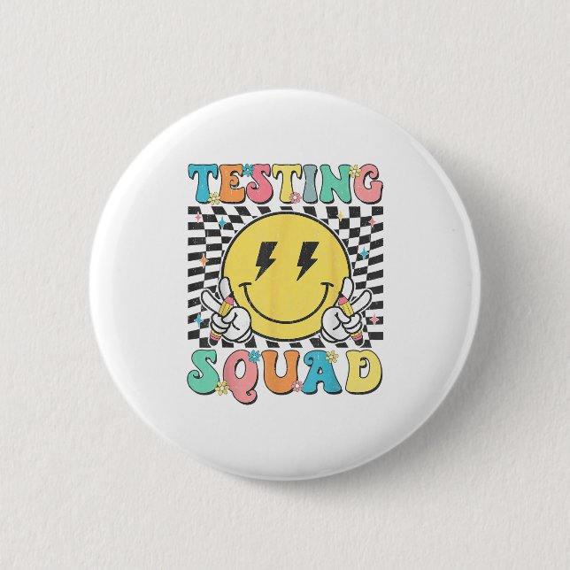 Badge Rond 5 Cm Groovy Test Day Testing Squad Motivation Teacher S (Devant)