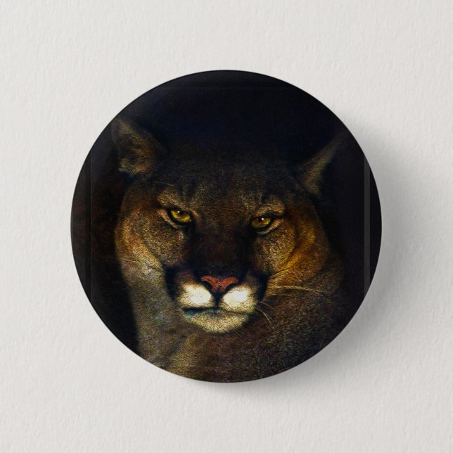Badge Rond 5 Cm Gros Chat Cougar Mountain Lion Art Design (Devant)