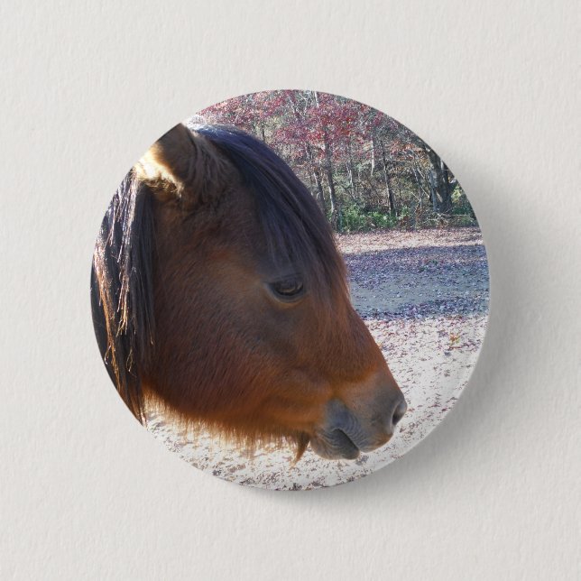Badge Rond 5 Cm Gros plan sur le cheval Brown, Little Brown Pony (Devant)