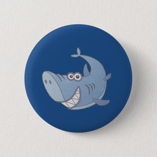 Badge Rond 5 Cm Gros requin cartonné bleu (Devant)