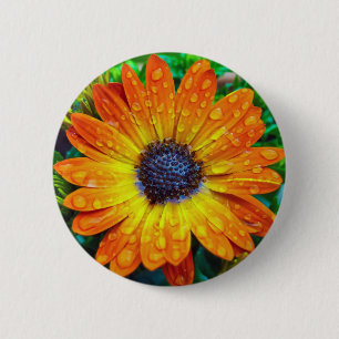 Badge Rond 5 Cm Grosse floraison dorée