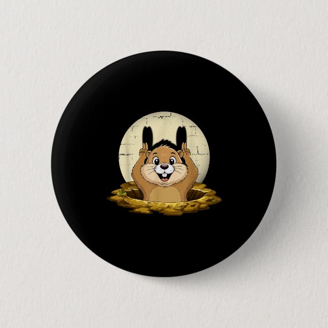 Badge Rond 5 Cm Groundhog Shadow Funny Puppet Happy Groundhog Day  (Devant)