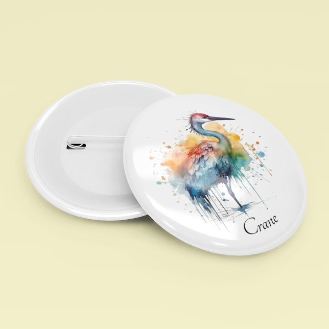 Badge Rond 5 Cm Grue gracieuse : Aquarelle, coutume (Créateur téléchargé)