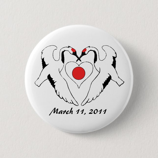 Badge Rond 5 Cm Grues japonaises et soulagement de tremblement de (Devant)