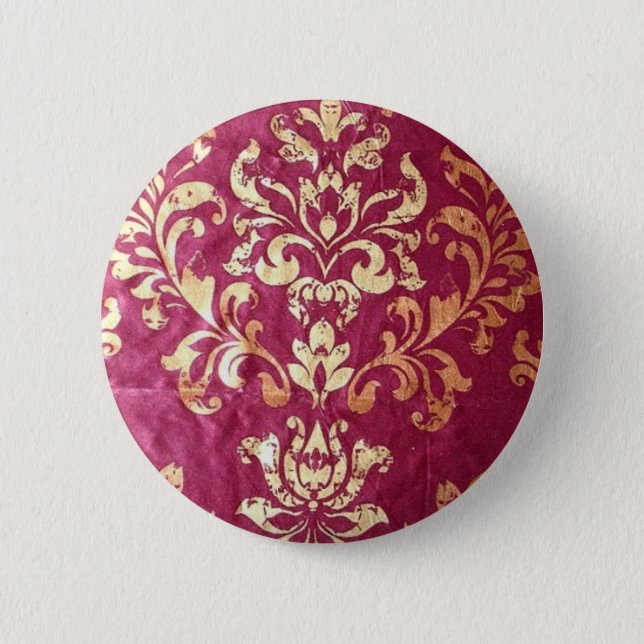 Badge Rond 5 Cm grunge floral Victorian Gold Bourgogne (Devant)