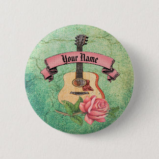 Badge Rond 5 Cm Grunge guitare et rose