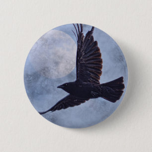Badge Rond 5 Cm Grunge Raven & Moon Lt Blue Art Design