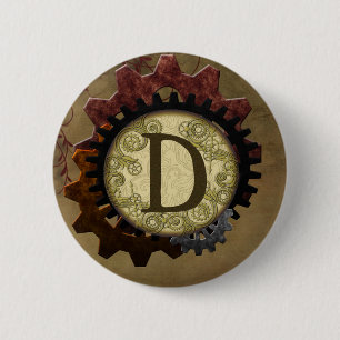 Badge Rond 5 Cm Grunge Steampunk Gears Monogramme Lettre D