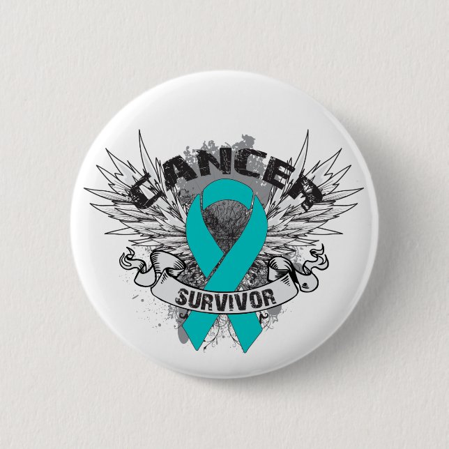 Badge Rond 5 Cm Grunge Winged Ribbon Cancer de l'ovaire Survivant (Devant)