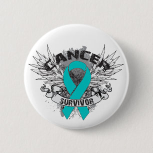 Badge Rond 5 Cm Grunge Winged Ribbon Cancer de l'ovaire Survivant