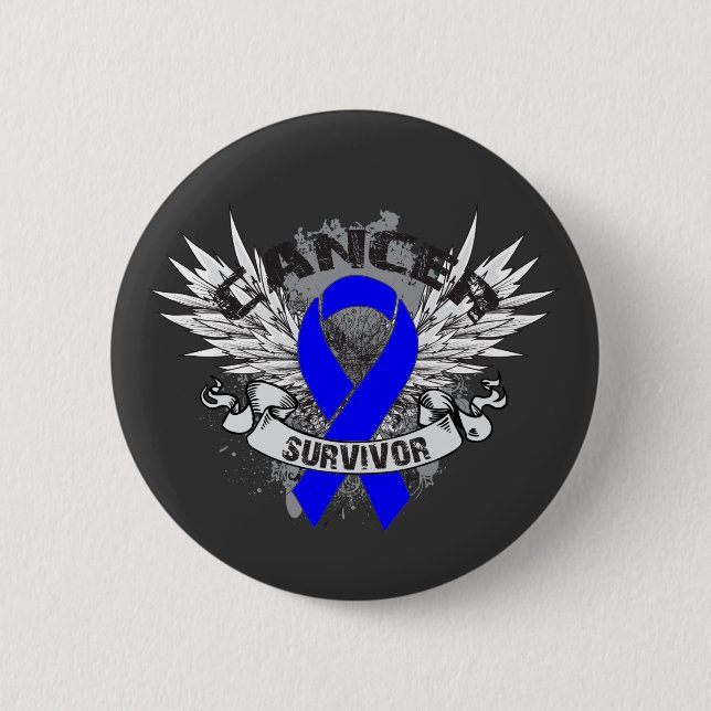 Badge Rond 5 Cm Grunge Winged Ribbon Colon Cancer Survivant (Devant)