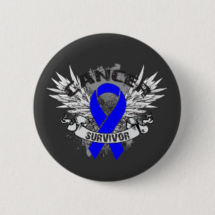 Badge Rond 5 Cm Grunge Winged Ribbon Colon Cancer Survivant