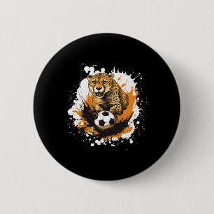 Badge Rond 5 Cm Guépard jouant au football animal drôle