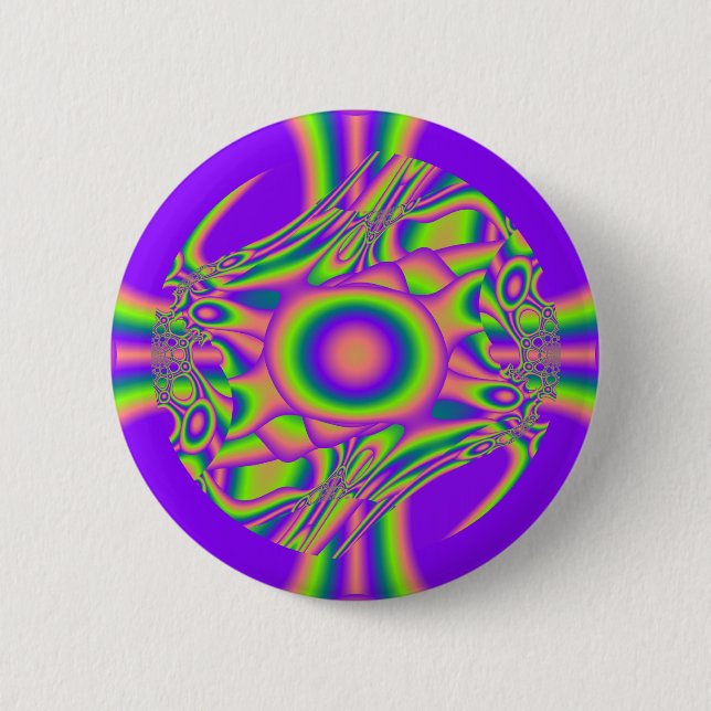 Badge Rond 5 Cm Guerre fractale violet vert psychédélique (Devant)