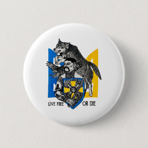 Badge Rond 5 Cm Guerrier cosaque ukrainien Drapeau Live-free Or Di