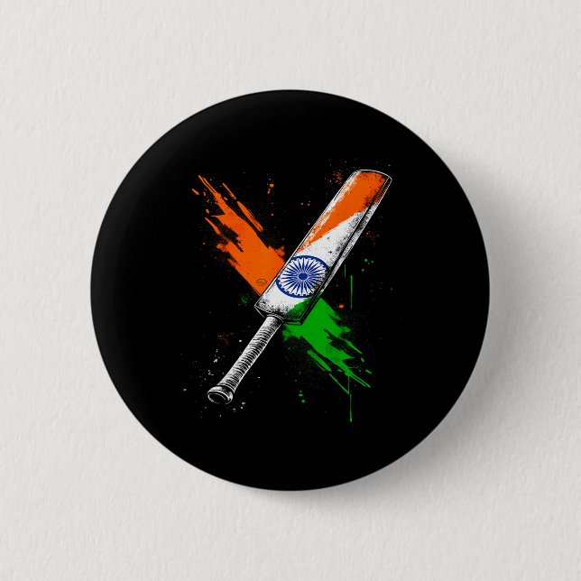 Badge Rond 5 Cm Guerrier de cricket d'Inde T Cricket Drapeau brita (Devant)