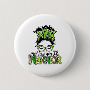 Badge Rond 5 Cm Guerrier de santé Messy Bun cheveux Leopard Green 