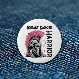 Badge Rond 5 Cm Guerrier du cancer du sein blanc