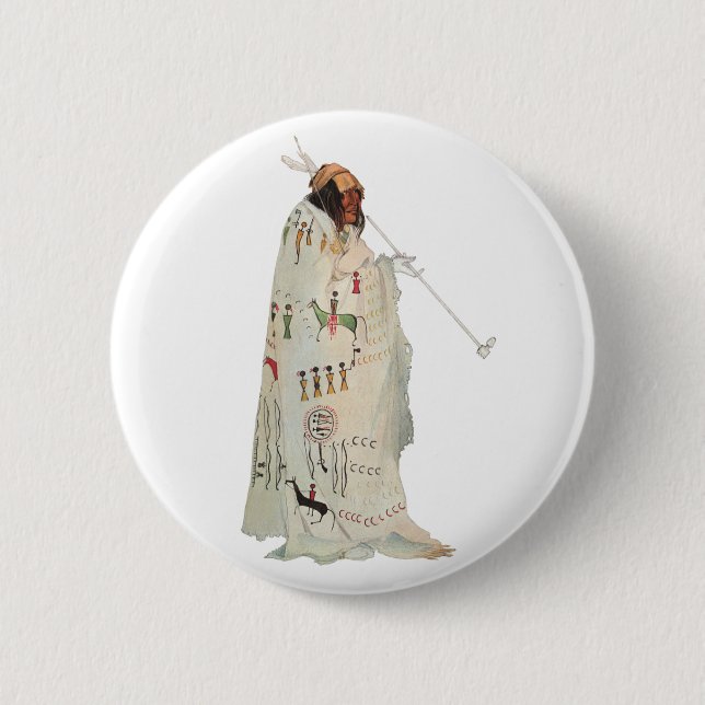 Badge Rond 5 Cm Guerrier indien avec pipe Portrait de Karl Bodmer (Devant)