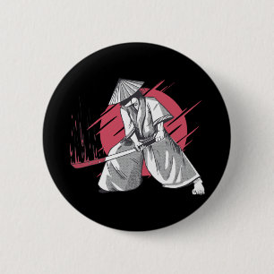 Badge Rond 5 Cm Guerrier Samouraï Frappant avec Katana
