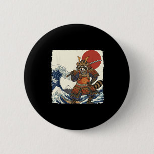 Badge Rond 5 Cm Guerrier samouraï raton laveur drôle & art japonai
