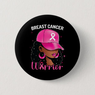 Badge Rond 5 Cm Guerrière du cancer Femme noire Sensibilisation au