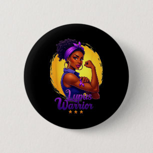 Badge Rond 5 Cm Guerrière Lupus Afro Femme Noire Porte Ruban Viole