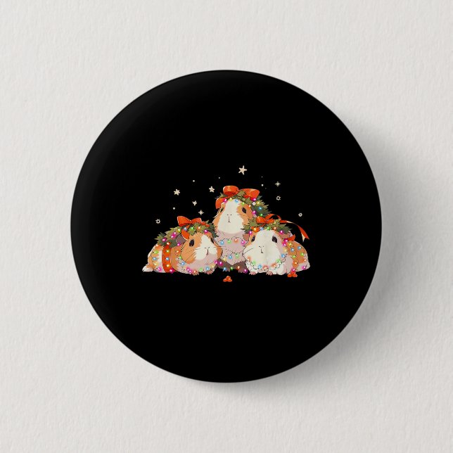 Badge Rond 5 Cm Guinea Pigs Tangled Up In Christmas Lights Guinea  (Devant)
