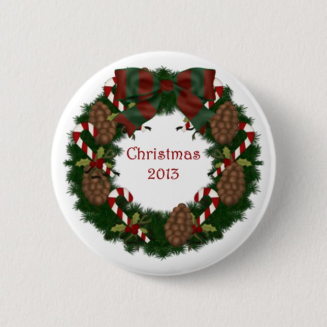 Badge Rond 5 Cm Guirlande 2013 de cône de pin de Noël avec le (Devant)