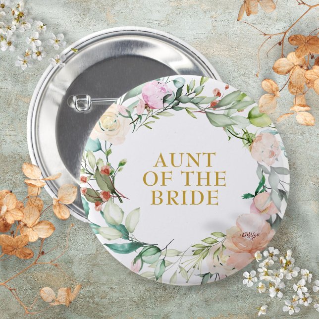 Badge Rond 5 Cm Guirlande de verdure de rose de campagne à l'aquar (Watercolour Country Rose Greenery Garland Name Button)