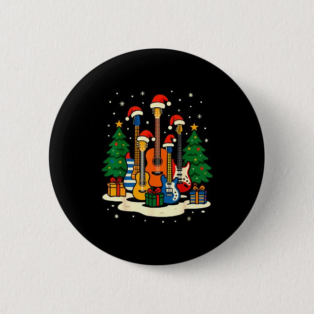 Badge Rond 5 Cm Guitar Santa Hat Christmas Tree Light Funny Music  (Devant)