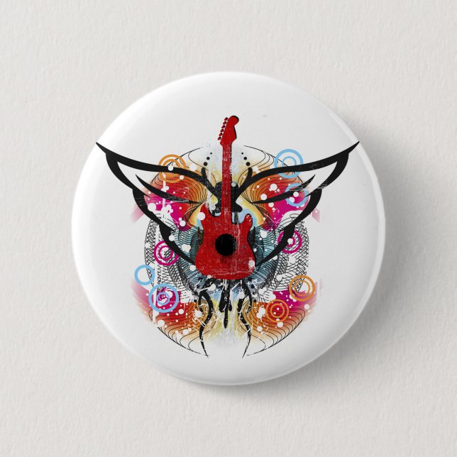 Badge Rond 5 Cm Guitare à ailes (Devant)