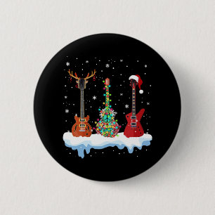 Badge Rond 5 Cm guitare basse santa chapeau renne hippie guitare a