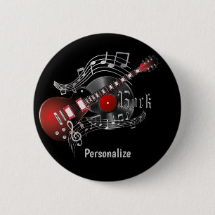 Badge Rond 5 Cm Guitare de roche - rouge