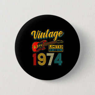 Badge Rond 5 Cm Guitare Édition Limitée Vintage 1974 Année de Nais