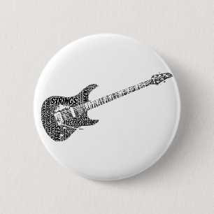 Badge Rond 5 Cm Guitare électrique en forme de mot Art noir