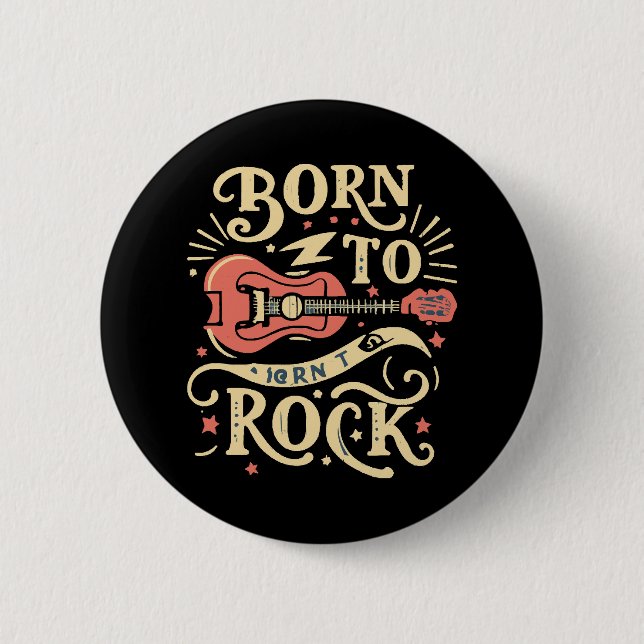Badge Rond 5 Cm Guitare électrique née pour le rock (Devant)