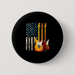 Badge Rond 5 Cm Guitare électrique Rock N Roll Rétro Drapeau Améri